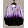 Ombre Trendy Sweatshirt, Men's Casual Retro Rose Graphic Design Slightly Stretch Crew Neck Pullover Sweatshirt For Autumn Winter