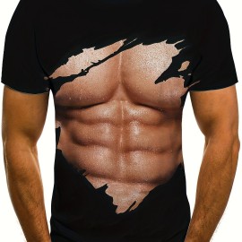 Muscle 3D Creative Print, Men's Fashion Crew Neck Summer T-shirt, Special Gift For Men