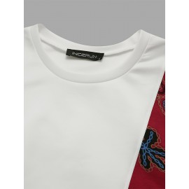 Men Loose T-Shirt Patchwork Round Neck Tee Streetwear Vintage Tops