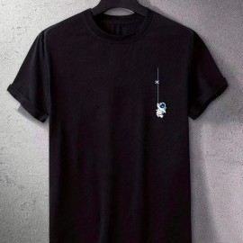 Astronaut Pattern Print Men's Comfy T-shirt, Graphic Tee Men's Summer Outdoor Clothes, Men's Clothing, Tops For Men