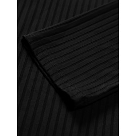 Ribbed Men's Solid Color V-neck Long Sleeve Shirt, Male Spring Fall Casual Top