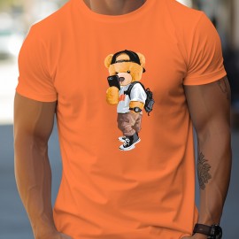 Cool Dressing Down Teddy Bear Print T Shirt, Tees For Men, Casual Short Sleeve Tshirt For Summer Spring Fall, Tops As Gifts