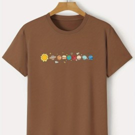 Men's Cartoon Polyester Astronaut And Planet Print Tee Best Sellers