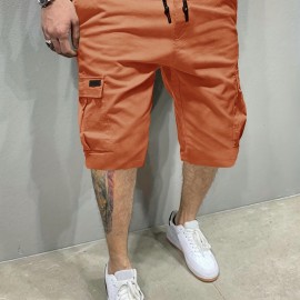 Men's Stylish Loose Solid Cargo Shorts With Pockets, Active Breathable Comfy Drawstring Shorts For Hiking Jogging Cycling Outdoor Fitness Workout
