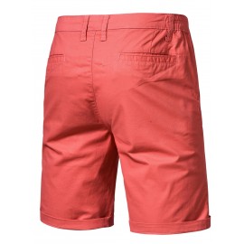 Men's Classic Fit Cotton Twill Flat Front Solid Chino Short With Slant Pockets And Elastic Waist