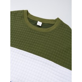 Three Color Block  Trendy Sweatshirt, Men's Casual Classic Design Crew Neck Pullover Sweatshirt For Men Fall Winter