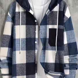 Men's Retro Plaid Hooded Shirt Jacket